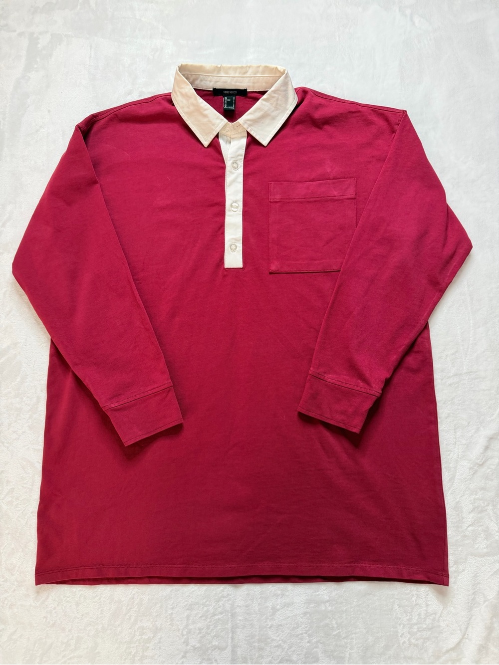 Forever 21 Women’s Long-Sleeve Polo in Burgundy dress with Cream Collar